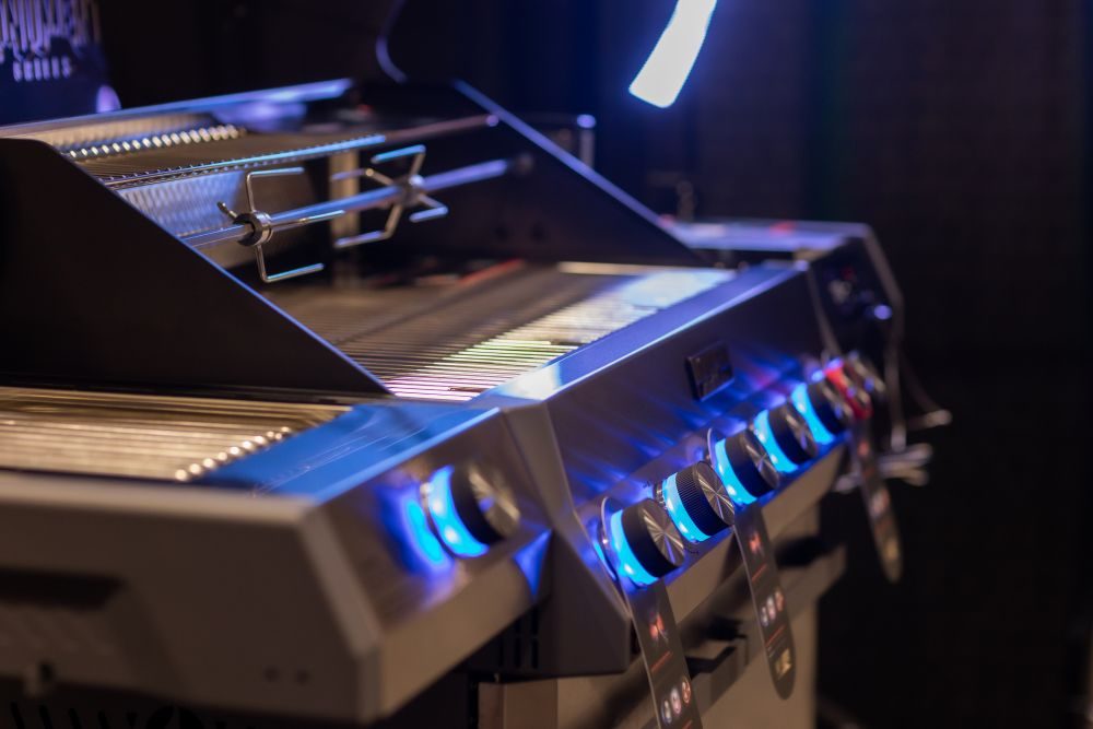 A grill on display in an exhibitor booth